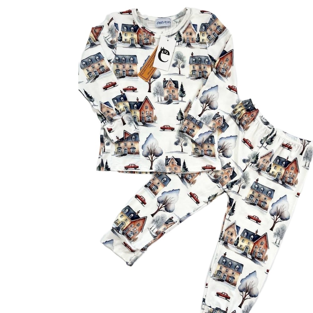 Little Eyes Winter Village Bamboo Two-Piece Kids Pyjama Set